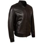 Men's Black Leather Bomber Jacket