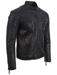 Men's Black Leather Classic Biker Jacket 2XL
