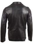 Men's Black Leather Blazer - Fitted 2 Button