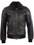Men's Black Leather Aviator Bomber Jacket - 2XL