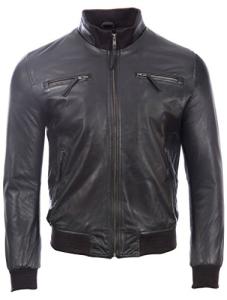 Men’s Slim-Fit Soft Leather Bomber Jacket