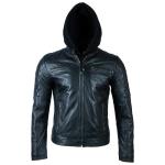 Men's Vintage Leather Biker Jacket with Hood
