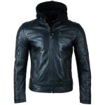 Men's Vintage Leather Biker Jacket with Hood