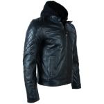 Men's Vintage Leather Biker Jacket with Hood