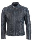 Men's Leather Biker Jacket in Frosty Blue