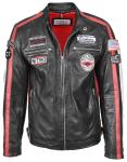 Men's Black Leather Biker Jacket with Badges