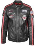 Men's Black Leather Biker Jacket with Badges