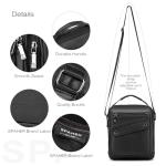 Men's Black Leather Shoulder Bag with Adjustable Strap
