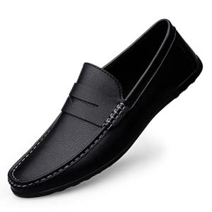 Men's Black Casual Leather Slip-On Loafers Size 10