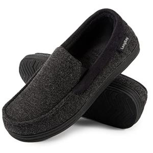 LongBay Men's Black Moccasin Slippers, Size 11