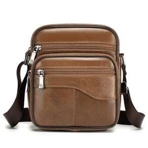Men's Brown Leather Messenger Shoulder Bag