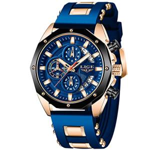 LIGE Men's Waterproof Chronograph Blue Wrist Watch