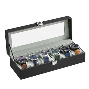 Sleek Watch Box with 6 Slots and Glass Lid