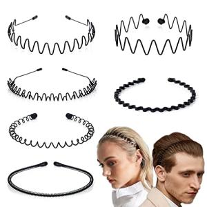 Black Non-Slip Metal Headbands for Men (6 Pack)