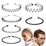 Black Non-Slip Metal Headbands for Men (6 Pack)