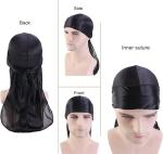 Silky Long Tail Durag Cap for Waves (Black)