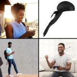 Silky Long Tail Durag Cap for Waves (Black)