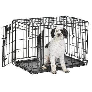 MidWest Homes for Pets Medium LifeStages Double Door 30-Inch Folding Dog Crate, Enhanced Security, Includes Leak-Proof Pan, Divider Panel, Handle, Rubber Feet