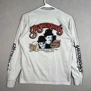 Vintage 80s Yesterday's Bar Restaurant Laurel Hardy T Shirt Adult Medium Gray
