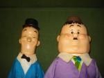 EARLY 1970'S DAKIN FIGURES OF LAUREL AND HARDY w BAGS AND TAGS, MINTY 