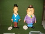 EARLY 1970'S DAKIN FIGURES OF LAUREL AND HARDY w BAGS AND TAGS, MINTY 