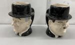 Vintage 1980 Laurel and Hardy Ceramic Figural Head Mugs Coffee Cups Pair