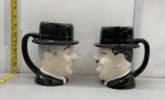 Vintage 1980 Laurel and Hardy Ceramic Figural Head Mugs Coffee Cups Pair