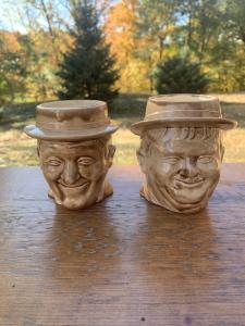 Vintage Stan & Ollie - Laurel & Hardy Comedy Duo - Face Mugs, Duncan Ceramics