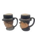 Vintage Laurel & Hardy in Top Hats/  Sculptured Ceramic Mugs Cups