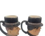 Vintage Laurel & Hardy in Top Hats/  Sculptured Ceramic Mugs Cups