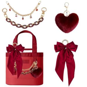 Yeti Tote Bag Charm Set with Bow and Fluffy Ball