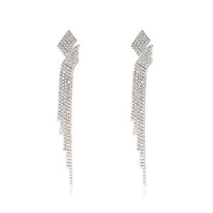 Sparkly Rhinestone Chandelier Statement Earrings - Silver