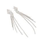 Sparkly Rhinestone Chandelier Statement Earrings - Silver