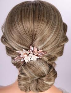 Pink Pearl Beads Floral Hair Comb Headpiece