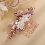 Pink Pearl Beads Floral Hair Comb Headpiece