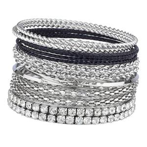Yeti Women's Braided Mesh Bangle Set - Silver/Black