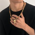 YANCHUN Black Beaded Puka Shell Necklace for Men