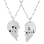 LUX ACCESSORIES Best Friends BFF Forever Best Bitches Valentine Detached Heart Pendant Charm Necklaces (2pc)