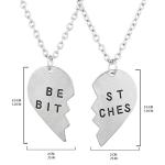 LUX ACCESSORIES Best Friends BFF Forever Best Bitches Valentine Detached Heart Pendant Charm Necklaces (2pc)