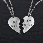 LUX ACCESSORIES Best Friends BFF Forever Best Bitches Valentine Detached Heart Pendant Charm Necklaces (2pc)