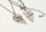 LUX ACCESSORIES Best Friends BFF Forever Best Bitches Valentine Detached Heart Pendant Charm Necklaces (2pc)