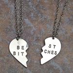 LUX ACCESSORIES Best Friends BFF Forever Best Bitches Valentine Detached Heart Pendant Charm Necklaces (2pc)