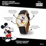 Disney Mickey Moving Hands Watch - Vintage Mickey Mouse Watch for Men - 90s Mouse Watches - Classic Men’s Toys - Retro Style - Gold Case - Black Leather Strap