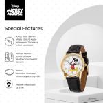 Disney Mickey Moving Hands Watch - Vintage Mickey Mouse Watch for Men - 90s Mouse Watches - Classic Men’s Toys - Retro Style - Gold Case - Black Leather Strap