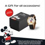 Disney Mickey Moving Hands Watch - Vintage Mickey Mouse Watch for Men - 90s Mouse Watches - Classic Men’s Toys - Retro Style - Gold Case - Black Leather Strap