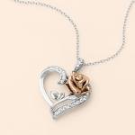 Disney Womens Beauty and the Beast Rose Necklace Officially Licensed - 18" Sterling Silver Necklace with Rose Heart Pendant