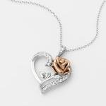 Disney Womens Beauty and the Beast Rose Necklace Officially Licensed - 18" Sterling Silver Necklace with Rose Heart Pendant