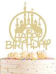 Gold Glitter Castle Birthday Cake Topper