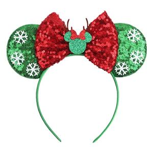 Hot Pink Glitter Christmas Mouse Ears Headband