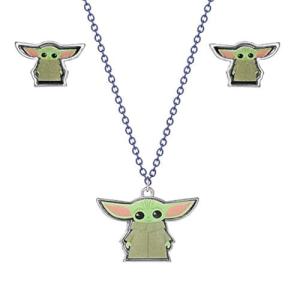 Mandalorian Grogu Jewelry Set: Earrings & Necklace